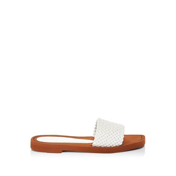 STUART WEITZMAN Womens White Wova Square Toe Slip On Leather Slide Sandals 5 B - Picture 1 of 1